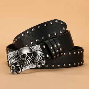 1pc New Belts For Women High Quality Luxury Brand Punk Goth Rivet Black Jeans Unisex Men Belt Paw Skull Buckle Waistband Man